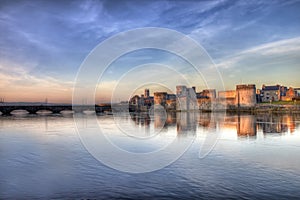 King John castle at sunset in limerick, Ireland.