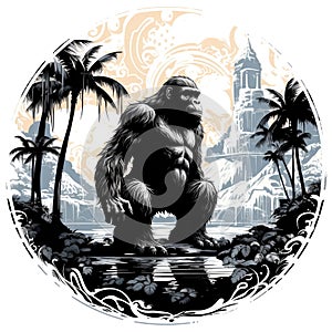 King Kong against a tropical background