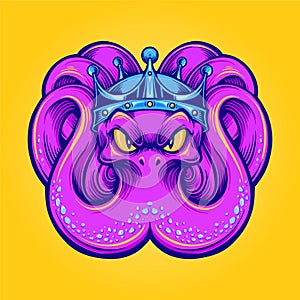 King Kraken Mascot Octopus  with Crown Illustrations