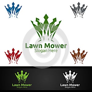 King Lawn Mower Logo for Lawn Mowing Gardener Design