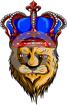 King Lion Head with Crown and Logo Icon. Vector Illustration. digital hand draw design
