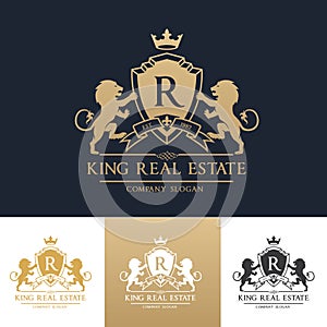 King lion real estate logo template