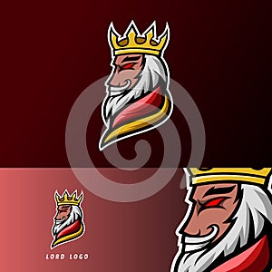 King lord gaming sport esport logo design template with armor, crown, beard and thick mustache