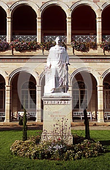 The King Ludwig marble statue in the spa gardens, and in front of the arcades in Bad Kissingen