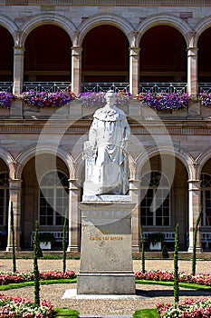 The King Ludwig marble statue in the spa gardens, and in front of the arcades in Bad Kissingen