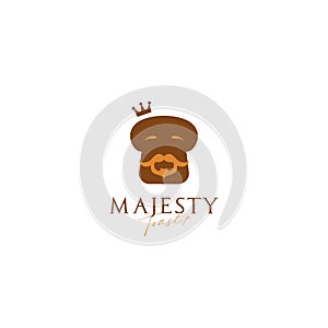 King majesty toast bread bakery logo icon symbol with bearded old wise king bread illustration mascot