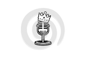 King microphone vector illustration in retro style. Design element for podcast or karaoke logo, label, emblem, sign