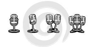King microphone vector illustration in retro style. Design element for podcast or karaoke logo, label, emblem, sign