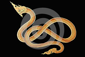 King of Naga, Thai Dragon, Image on wall of temple in thailand isolated on black background