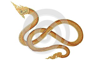 King of Naga, Thai Dragon, Image on wall of temple in thailand isolated on white background