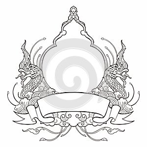 King of Nagas frame with Thai tradition ornamental style design with ribbon label