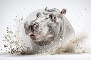 king of Narcos Hippo in white powder pond boss colombian dealers background illustration generative ai photo