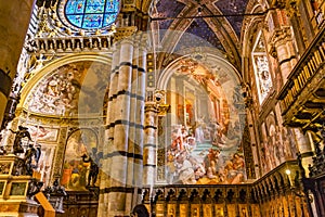 King Nobles Painting Nave Stained Glass Cathedral Church Siena Italy.