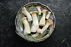 King Oyster mushroom or Eringi in a box. Mushrooms.