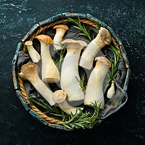 King Oyster mushroom or Eringi in a box. Mushrooms.