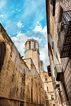 King Palace in Barcelona: medieval Palau Reial Royal Palace in catalan at Placa del Rei King`s Square