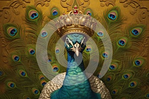 a king peacock in his crown being self proud photo