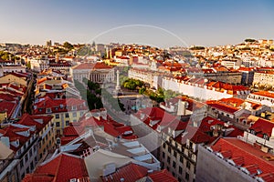 King Pedro IV, Rossio Square seen from Santa Justa Lift in Lisbon, Portugal