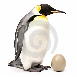 King penguin and his egg close-up isolated on white,