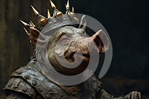 a king pig in his crown being self proud