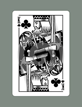 King playing card of Clubs suit in vintage engraving drawing style