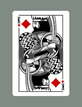 King playing card of Diamonds suit in vintage engraving drawing style