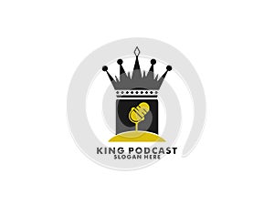 King Podcast logo vector, king Podcast with crown and microphone logo inspiration. design template, vector illustration.