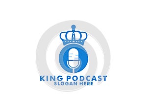 King Podcast logo vector, king Podcast with crown and microphone logo inspiration. design template, vector illustration.