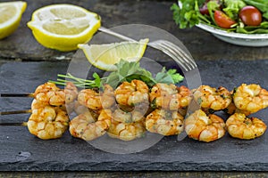 King prawns on skewers