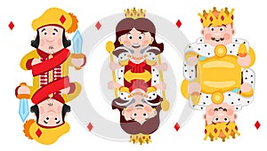 King, prince, queeen Diamonds. Playing cards with cartoon cute characters