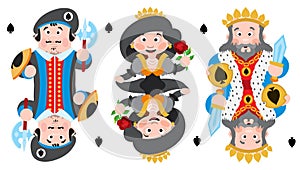 King, prince, queeen Spades. Playing cards with cartoon cute characters