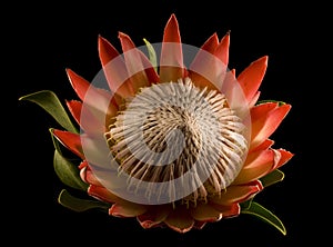 King Protea Isolated Black Background Centre