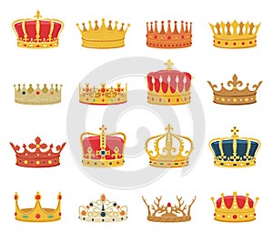 Set of crowns isolated on white background