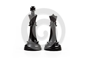 King and queen, two simple chess figures isolated on white, cut out. Royal couple, royalty abstract concept, pair of game pieces