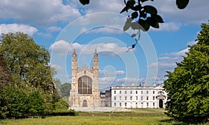 King`s College Chapel at Cambridge University, Cambridgeshire UK, with wild flower meadow full of chamomile daisies