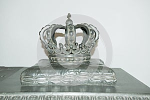 King`s crown resting on pillow on coffin in crypt, St. Peter's Church, Munich