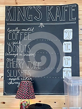 King’s Kafe menu sign at Kings orchard