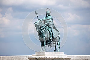 King Saint Stephen`s modern sculpture in Budapest