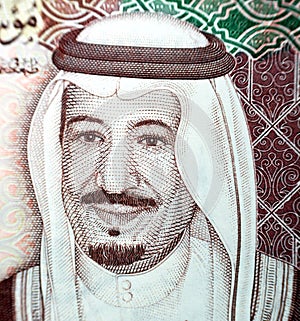 king Salman Bin Abdulaziz Al Saud, king of Saudi Arabia from obverse side of 100 one hundred Saudi riyal