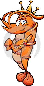 King shrimp cartoon character with crossed arms