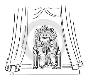 King Sitting on the Throne, Vector Cartoon Stick Figure Illustration