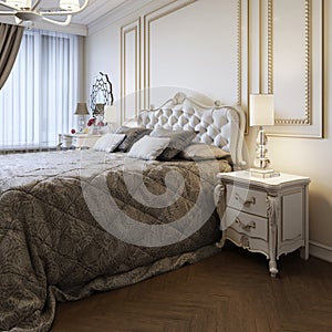 King-size bed in bright bedroom with big window