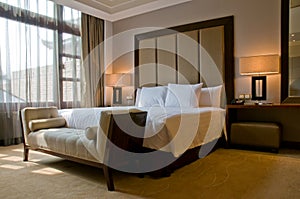 King size bed in a five star hotel suite room photo