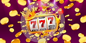 King slots 777 banner casino on the coins background.
