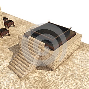 King Solomon`s temple with bronze pillars named Boaz and Jachin on white. 3D illustration