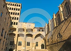 King Square and Palau Reial Major in Barcelona, Catalynia, Spain