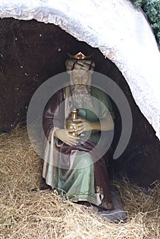 King statue in a Christmas tree cave, Chania, Greece