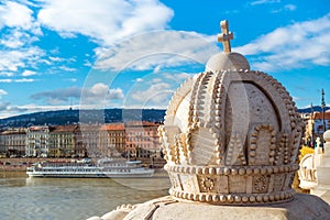 King Stephen`s crown on the Margaret Bridge. Budapest, Hungary