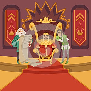 King on the throne and his retinue. Cartoon characters set