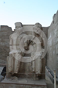 King Tutankhamun and wife in The Karnak Ramesses II Temple In  Luxor Egypt